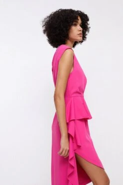 Coast Waterfall Ruffle Drape Midi Dress -Coast bcc03878 hot20pink xl 4