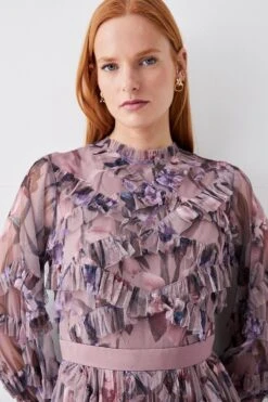 Coast Diamond Ruffle High Neck Mesh Dress -Coast bcc03896 mink xl 2