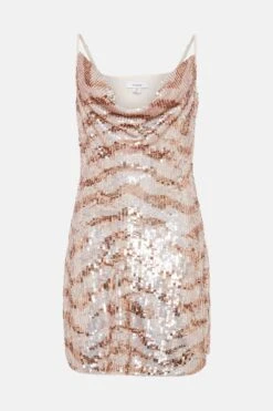Coast Cowl Neck Sequin Mini Dress In Sequin -Coast bcc03901 pink xl 3
