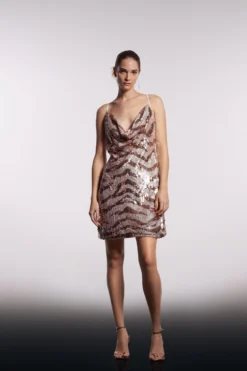 Coast Cowl Neck Sequin Mini Dress In Sequin -Coast bcc03901 pink xl 4 scaled