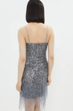 Coast Sequin Bustier Dress With Beaded Fringe -Coast bcc03902 grey xl 2 scaled