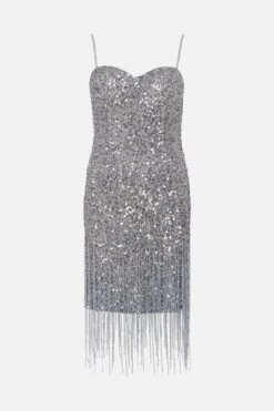 Coast Sequin Bustier Dress With Beaded Fringe -Coast bcc03902 grey xl 3