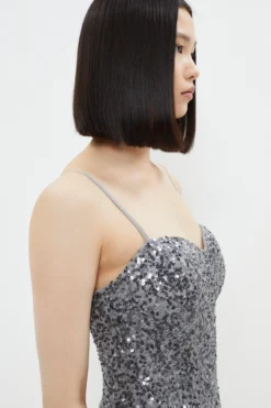 Coast Sequin Bustier Dress With Beaded Fringe -Coast bcc03902 grey xl 4 scaled