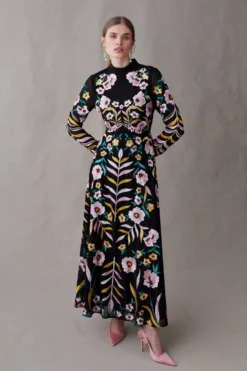 Coast Statement Mirrored Floral Embroidered Maxi Dress
