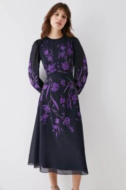 Coast Trailing Dahlia Floral Embroidered Midi Dress