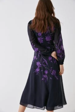 Coast Trailing Dahlia Floral Embroidered Midi Dress -Coast bcc03951 ink xl 2