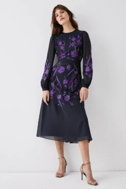 Coast Trailing Dahlia Floral Embroidered Midi Dress -Coast bcc03951 ink xl 4