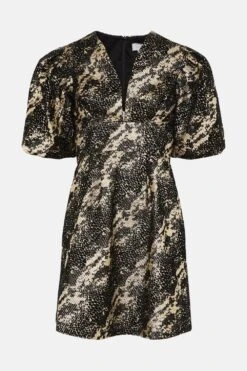 Coast Julie Kuyath Puff Sleeve Jacquard Mini Dress -Coast bcc03964 gold xl 3
