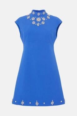 Coast Mini Dress With Jewel Trim Neck -Coast bcc03982 cobalt xl 3