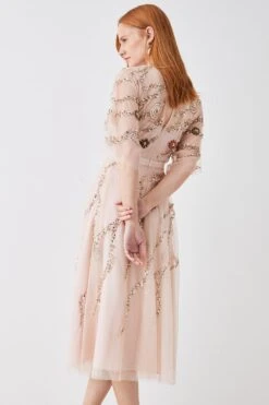 Coast Midi Dress With Hand Embellished Flowers -Coast bcc03987 blush xl 2