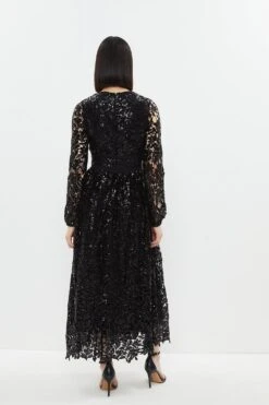 Coast Sequin Lace Button Front Midi Dress -Coast bcc03996 black xl 2