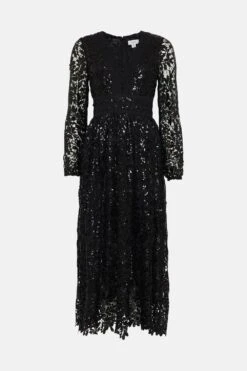 Coast Sequin Lace Button Front Midi Dress -Coast bcc03996 black xl 3