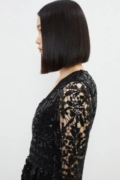 Coast Sequin Lace Button Front Midi Dress -Coast bcc03996 black xl 4