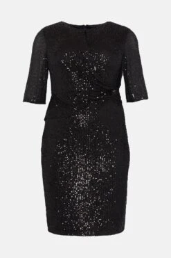 Coast Plus Sequin Dress With Twist Front -Coast bcc04022 black xl 3