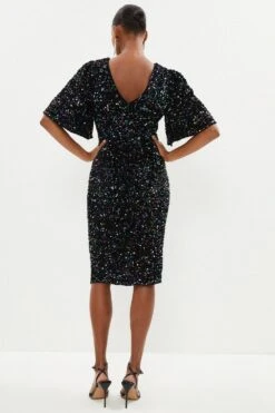 Coast Sequin Flare Sleeve Midi Dress -Coast bcc04064 black xl 2