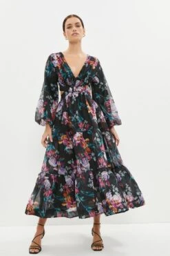Coast Petite ​Organza Cut Out Back Dress With Buttons