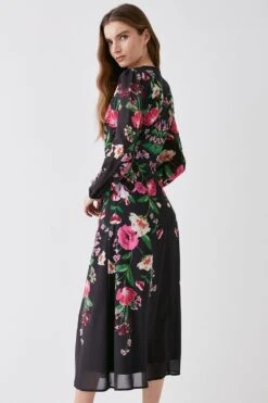 Coast Mirror Photo Floral Button Through Midi Dress -Coast bcc04114 black xl 2