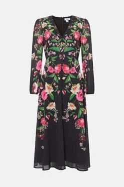Coast Mirror Photo Floral Button Through Midi Dress -Coast bcc04114 black xl 3