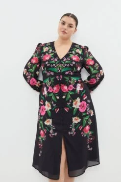 Coast Plus Size Mirrored Floral Button Through Midi
