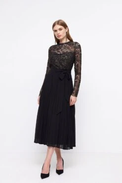 Coast Metallic Long Sleeve Lace Bodice Pleat Skirt