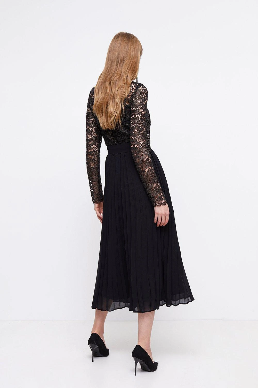 Coast Metallic Long Sleeve Lace Bodice Pleat Skirt 3 Coast Metallic Long Sleeve Lace Bodice Pleat Skirt - Image 3