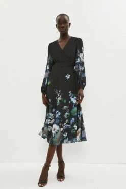 Coast Placement Winter Floral Hem Sweep Wrap Dress