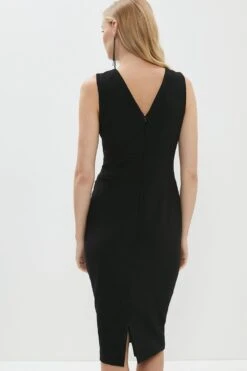 Coast Plunge Neck Bodysculpt Crepe Pencil Dress -Coast bcc04152 black xl 2