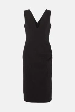 Coast Plunge Neck Bodysculpt Crepe Pencil Dress -Coast bcc04152 black xl 3