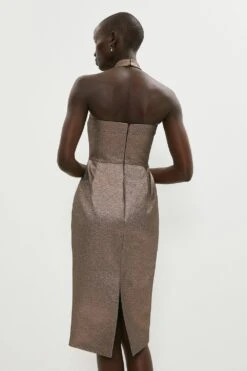 Coast Sparkle Jacquard Halter Neck Pencil Dress -Coast bcc04186 gold xl 2
