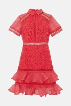 Coast Organza Trim Lace Mini Shirt Dress -Coast bcc04190 red xl 3