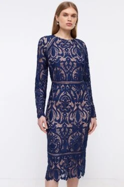 Coast Contrast Lining Placement Lace Pencil Dress