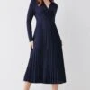 Coast Stand Collar Ponte Bodice Pleat Skirt Dress