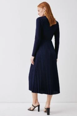 Coast Stand Collar Ponte Bodice Pleat Skirt Dress -Coast bcc04214 ink xl 2