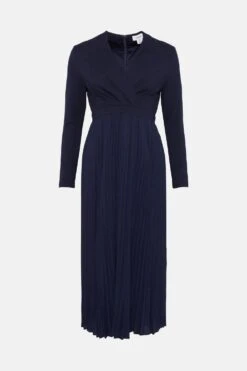 Coast Stand Collar Ponte Bodice Pleat Skirt Dress -Coast bcc04214 ink xl 3