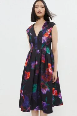 Coast Blurred Statement Floral Plunge Corset Dress