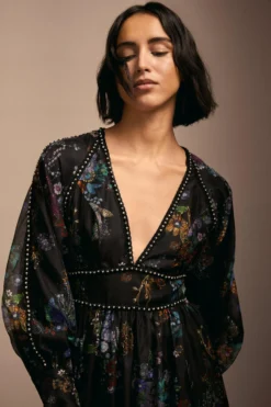 Coast Julie Kuyath Diamante Trim Organza Balloon Sleeve Midi Dress