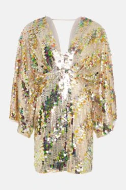 Coast Batwing Plunge Neck Sequin Mini Dress -Coast bcc04257 gold xl 3