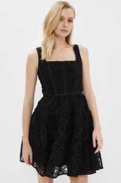Coast Boned Bodice Lace Mix Mini Dress
