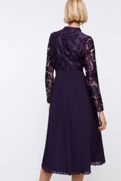 Coast Long Sleeve Scallop Lace Bodice Pleat Skirt Dress -Coast bcc04293 fig xl 2