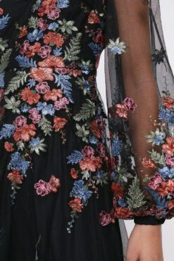 Coast Placement Embroidered Mesh Balloon Sleeve Midi Dres -Coast bcc04297 black xl 5