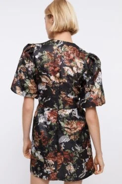 Coast Puff Sleeve Jacquard Mini Dress -Coast bcc04322 black xl 2