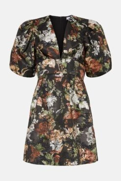 Coast Puff Sleeve Jacquard Mini Dress -Coast bcc04322 black xl 3