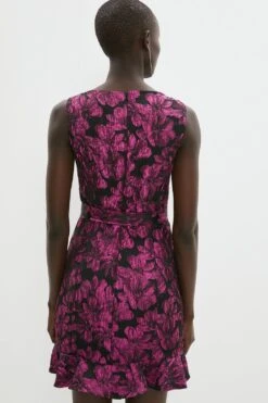 Coast Flute Hem Belted Jacquard Mini Dress -Coast bcc04388 pink xl 2