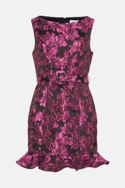 Coast Flute Hem Belted Jacquard Mini Dress -Coast bcc04388 pink xl 3