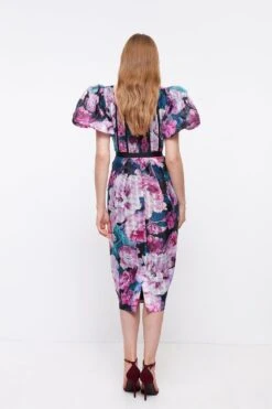 Coast Printed Puff Sleeve Textured Organza Midi Dress -Coast bcc04414 pink xl 2