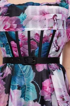 Coast Printed Puff Sleeve Textured Organza Midi Dress -Coast bcc04414 pink xl 4