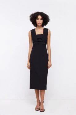 Coast Pleated Strap And Waist Detail Pencil Dress