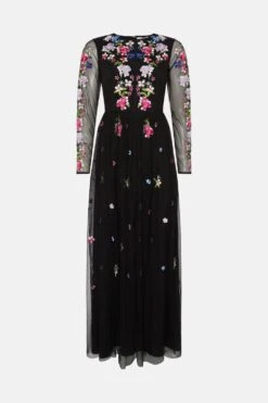 Coast Long Sleeve Floral Embroidered Mesh Midi Dress -Coast bcc04483 black xl 3