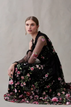 Coast Long Sleeve Floral Embroidered Mesh Midi Dress -Coast bcc04483 black xl 4 scaled