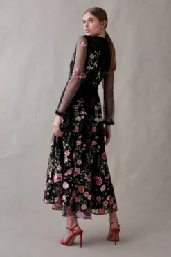 Coast Long Sleeve Floral Embroidered Mesh Midi Dress -Coast bcc04483 black xl 5 scaled